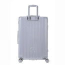 Vue arrière de la valise rigide GYL Intemporelle argent avec poignées intégrées et roulettes pivotantes. #couleur_argent