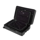 Intérieur compartimenté de la valise GYL Intemporelle noir avec sangles croisées et poches filet. #couleur_noir