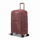 GYL Signature rose gold cabin suitcase in polypropylene three-quarter view, with deployed trolley and 360° double wheels #color_rose_gold