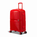 GYL Signature red cabin suitcase in polypropylene three-quarter view, with deployed trolley and 360° double wheels #color_red