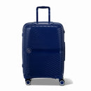GYL Signature marine cabin suitcase in polypropylene front view, with deployed trolley and 360° double wheels #marine_color