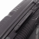 Detail of the side handle and the GYL logo on the silver Signature suitcase. #silver_color