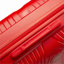 Détail de la poignée latérale et du logo GYL sur la valise Signature rouge. #couleur_rouge