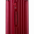 Detalle de la cerradura TSA y asa lateral de la maleta baúl rojo oscuro. #color_rojo_oscuro