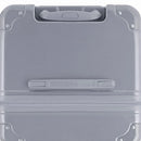 Vista superior de la maleta baúl GYL plateada en policarbonato, con asa central y esquinas reforzadas. #color_plata