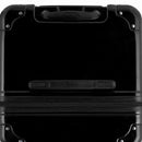 Vista superior de la maleta baúl GYL negra en policarbonato, con asa central y esquinas reforzadas. #color_negro