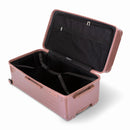 Intérieur de la valise trunk GYL XL rose gold ouvert, avec sangles croisées et compartiments de rangement. #couleur_rose gold