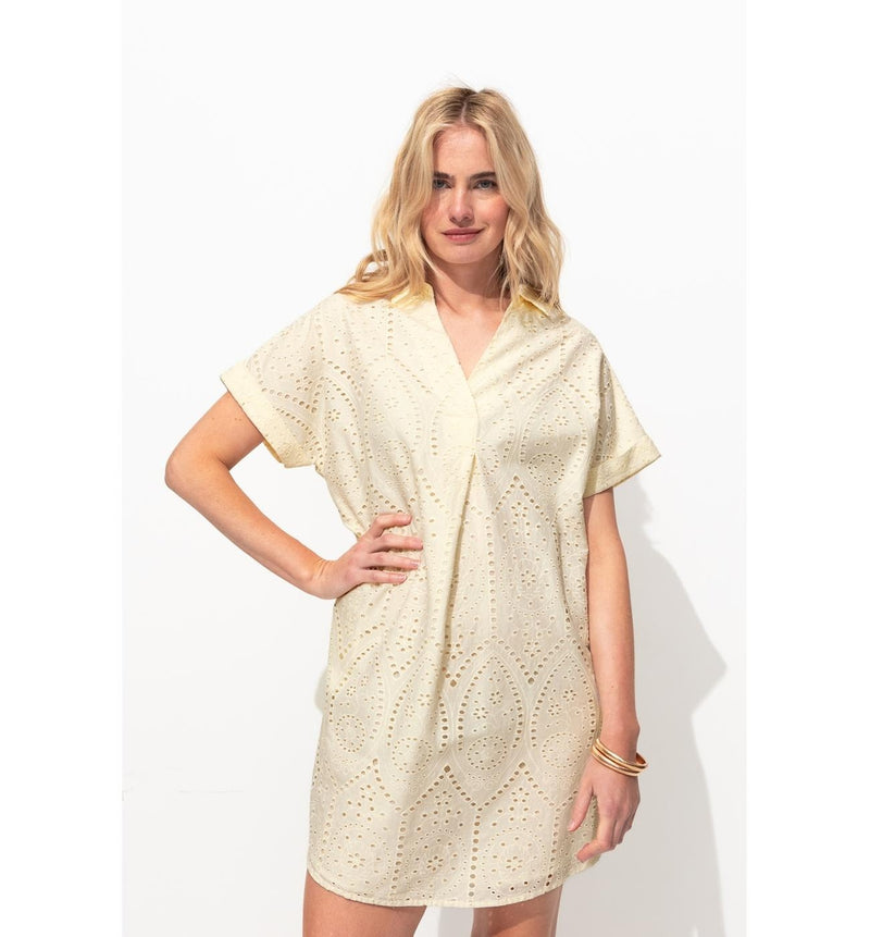 Robe Courte Broderie Anglaise - Naturel Uni Clair