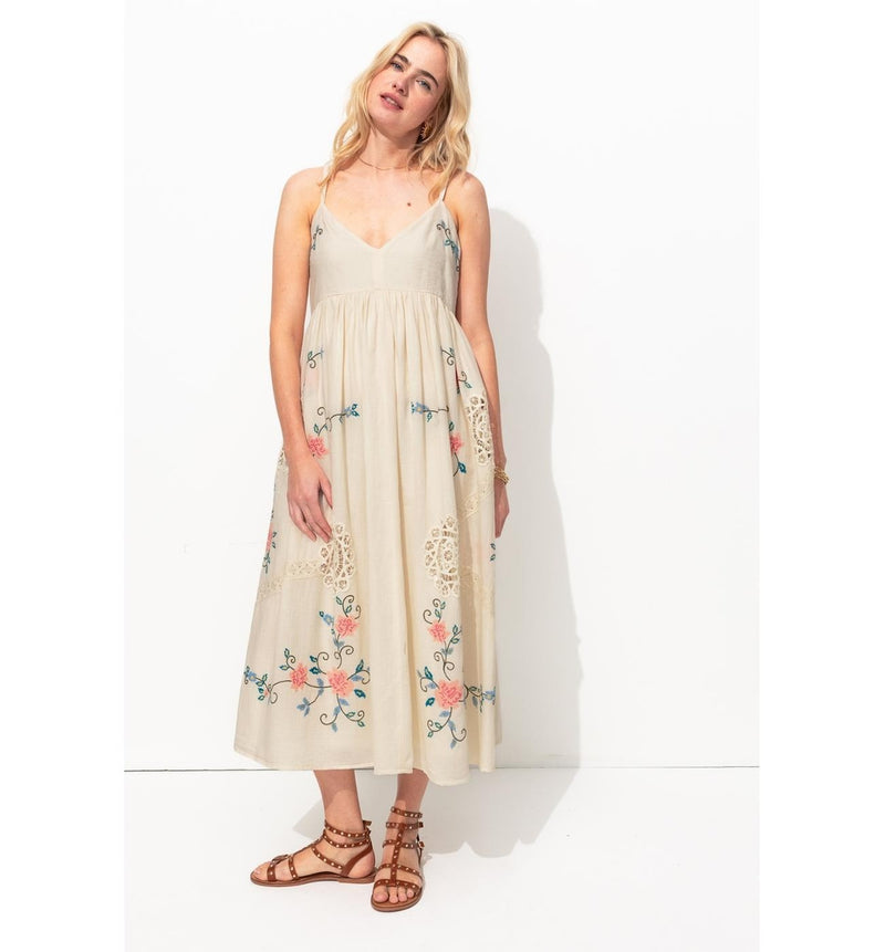 Robe Brodée Point de Croix - Naturel Imprime