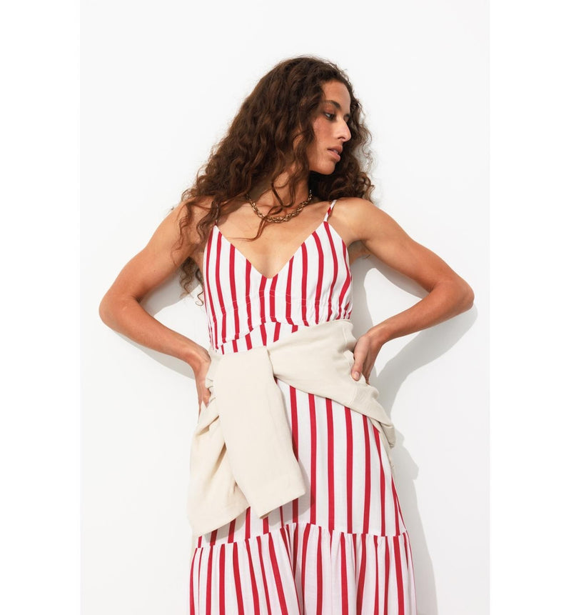 Longue Robe Rayée Femme - Rouge Raye