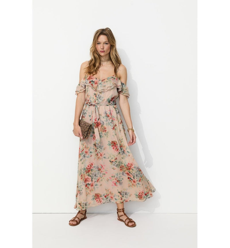 Robe Longue à Bretelles Femme - Rose Imprime