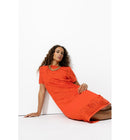Robe Midi Brodée - Orange Uni Colore