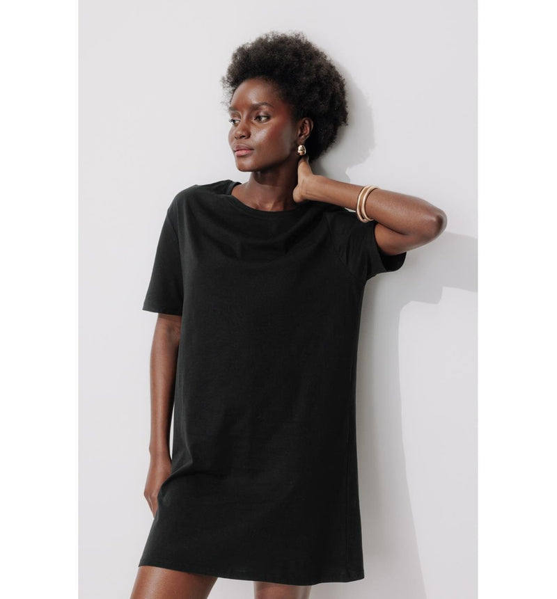 Robe T-shirt en Coton Femme - Noir Uni Fonce