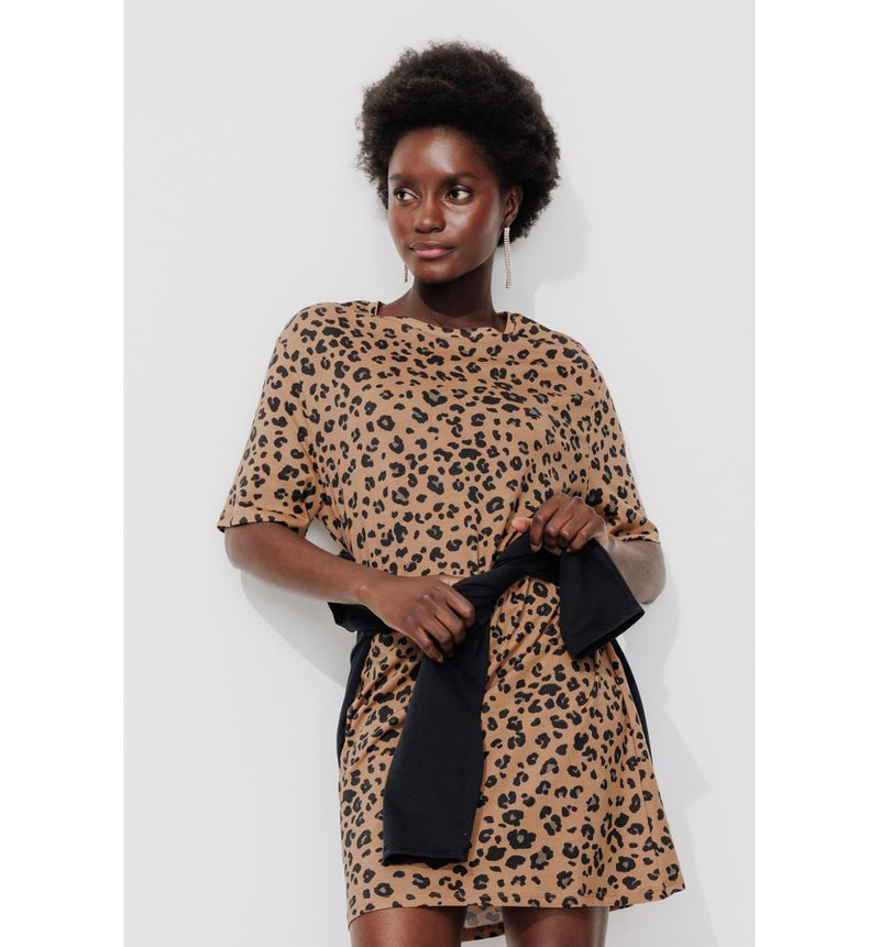Robe T-shirt en Coton Femme - Marron Imprime