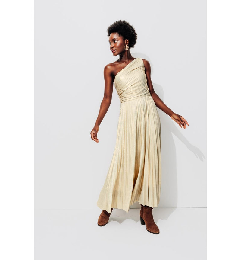 Robe Lamée One-shoulder - Jaune Uni Colore
