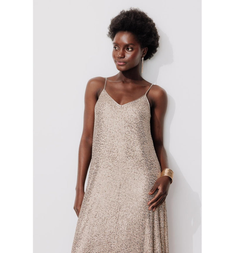 Robe Longue à Paillettes Femme - Jaune Uni Colore