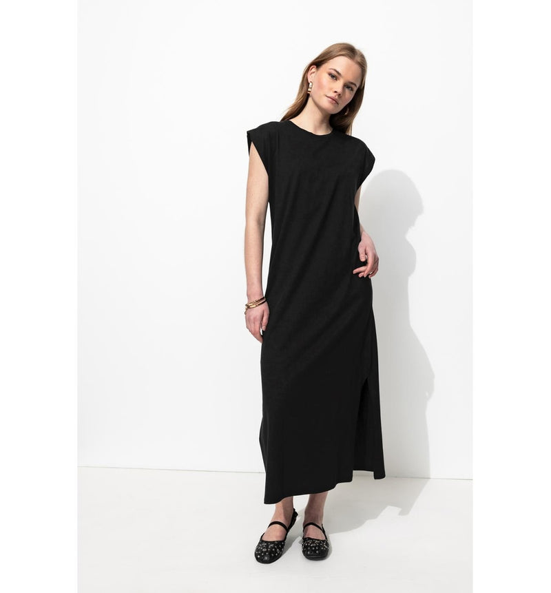 Longue Robe T-shirt Femme - Noir Uni Fonce