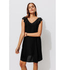Robe Courte Évasée Femme - Noir Uni Fonce