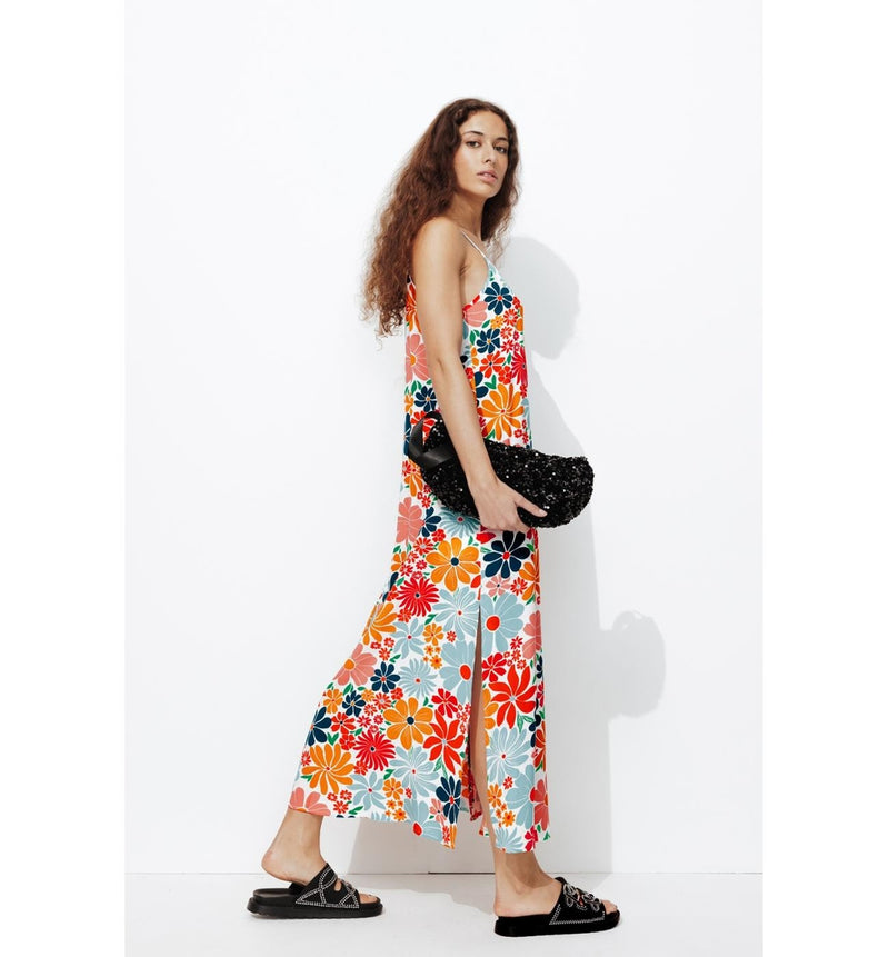 Longue Robe à Fines Bretelles - Multicolore Imprime