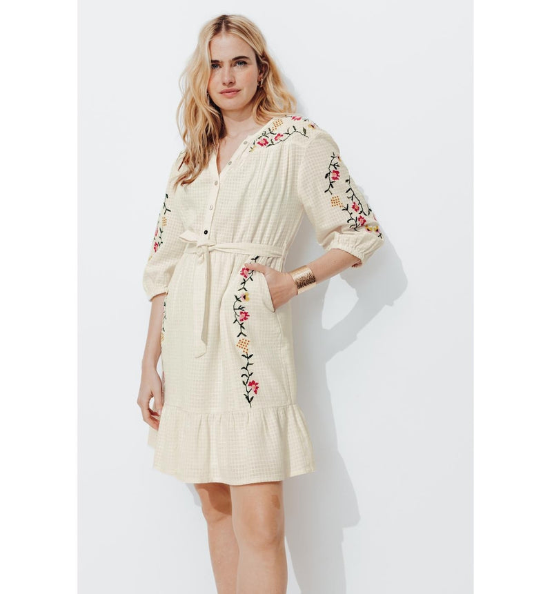 Robe Courte Point de Croix - Naturel Uni Clair