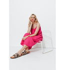 Robe Évasée en Gaze de Coton - Rose Uni Colore