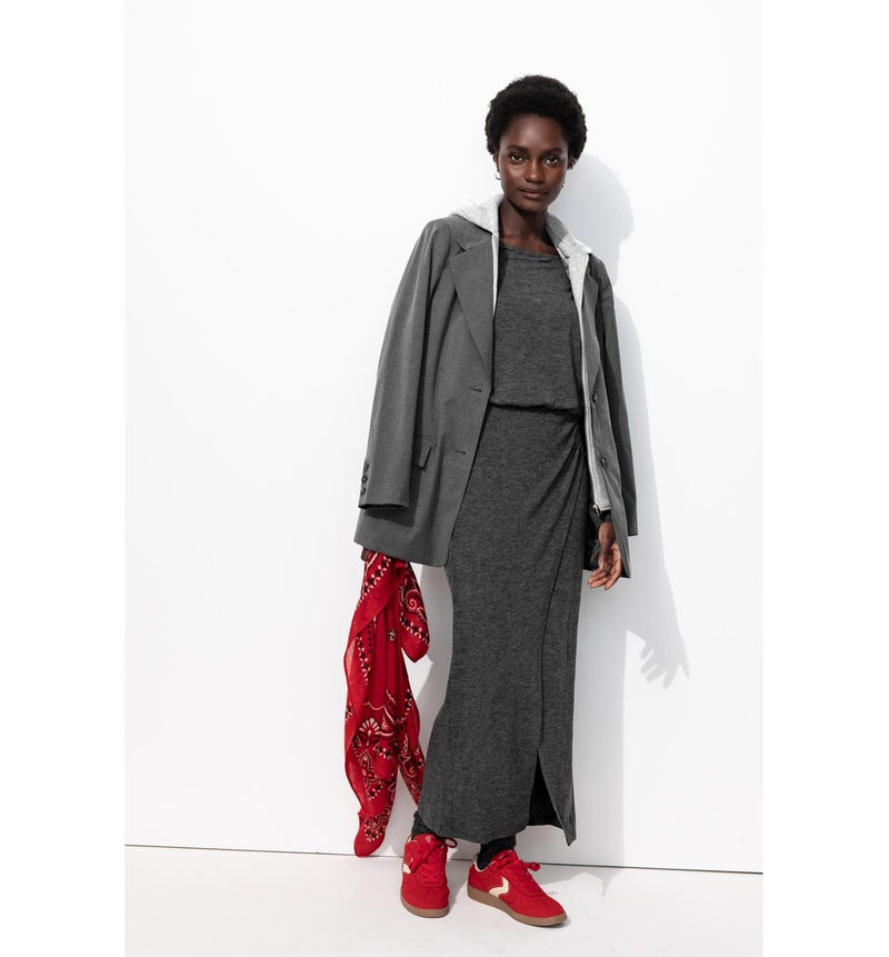 Robe Longue en Jersey Femme - Gris Uni Fonce