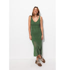 Robe Longue en Maille Filet - Kaki Uni Clair