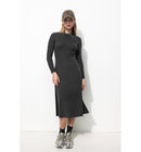 Robe Longue Côtelée Femme - Gris Uni Fonce