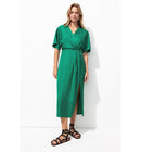 Robe Mi-longue en Satin Femme - Vert Uni Colore
