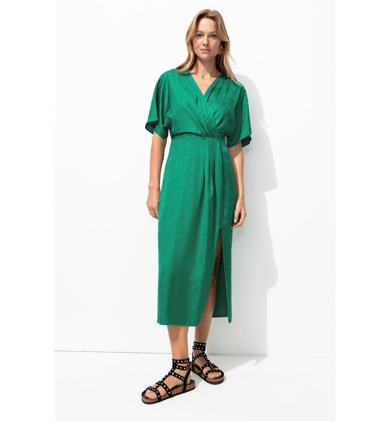 Robe Mi-longue en Satin Femme - Vert Uni Colore