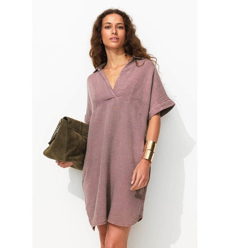 Robe Courte en Gaze de Coton - Violet Uni Colore
