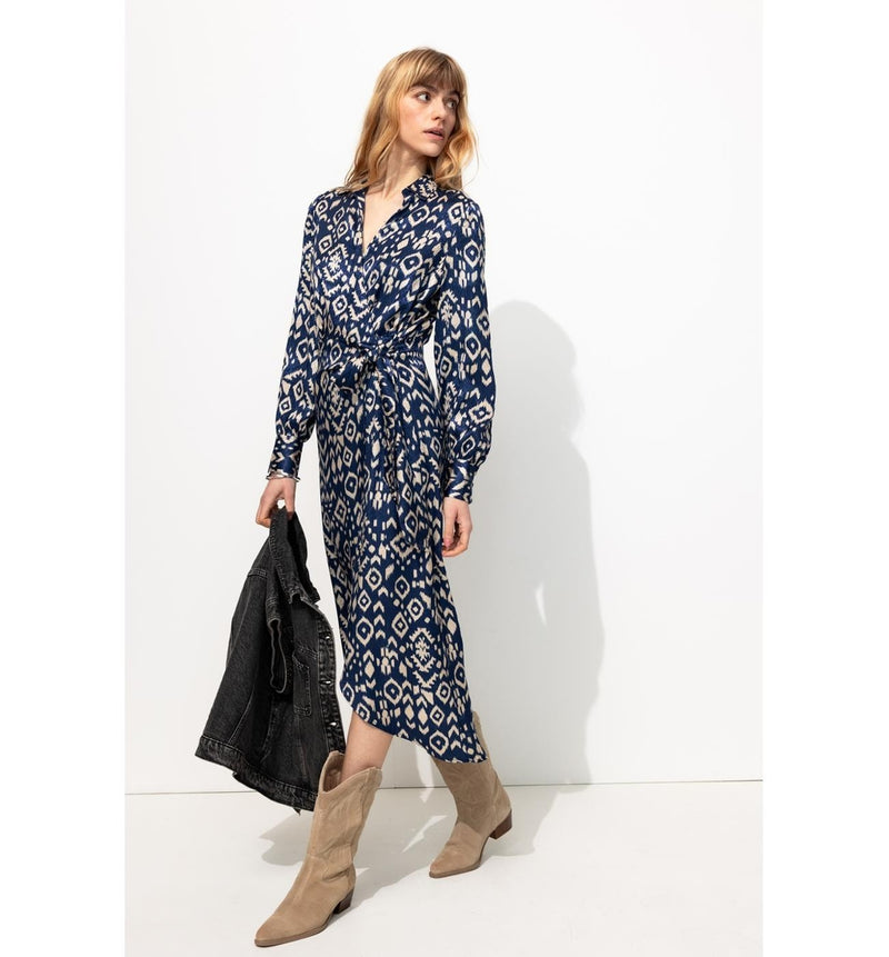 Robe Midi Satin Jacquard - Bleu Imprime