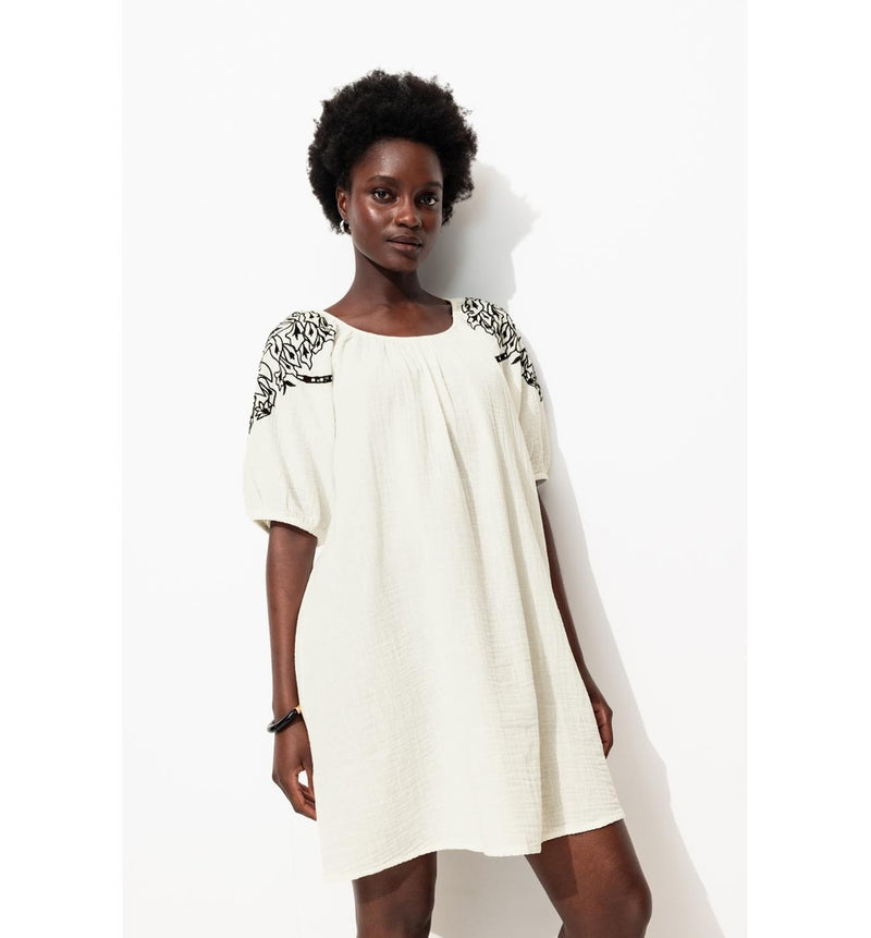 Robe Courte en Gaze de Coton - Naturel Uni Clair