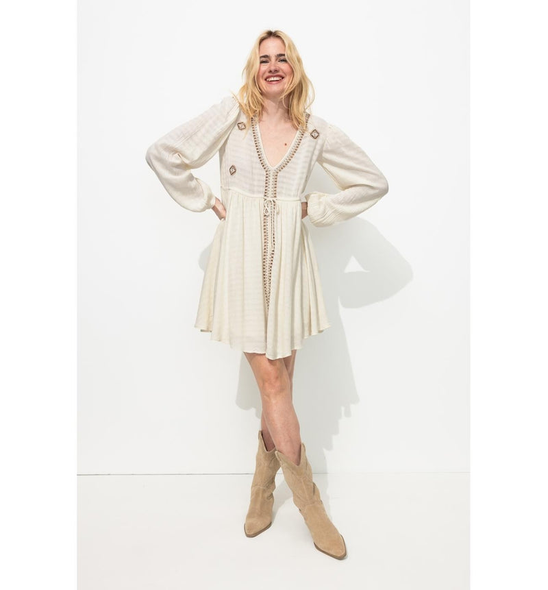 Robe Courte Brodée Femme - Naturel Uni Clair