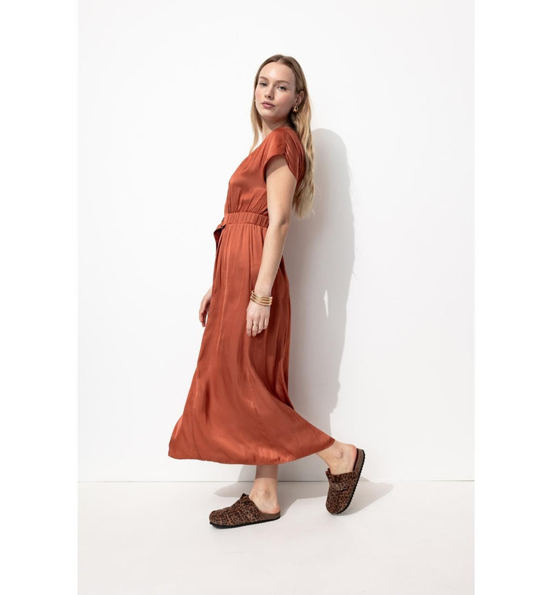 Robe Mi-longue en Satin Femme - Marron Uni Clair