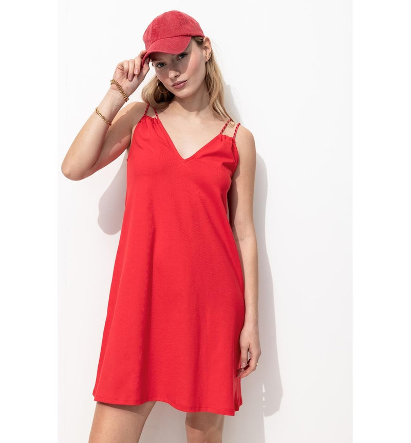 Robe à Bretelles en Jersey - Rouge Uni Colore