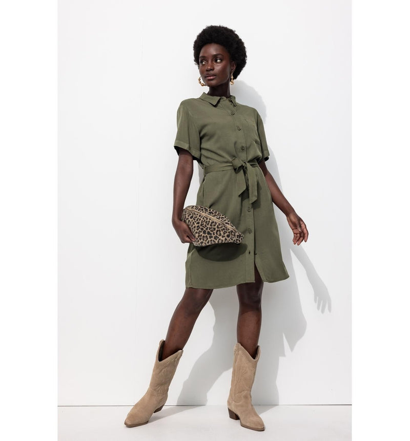 Robe-chemise Léopard Femme - Kaki Uni Fonce