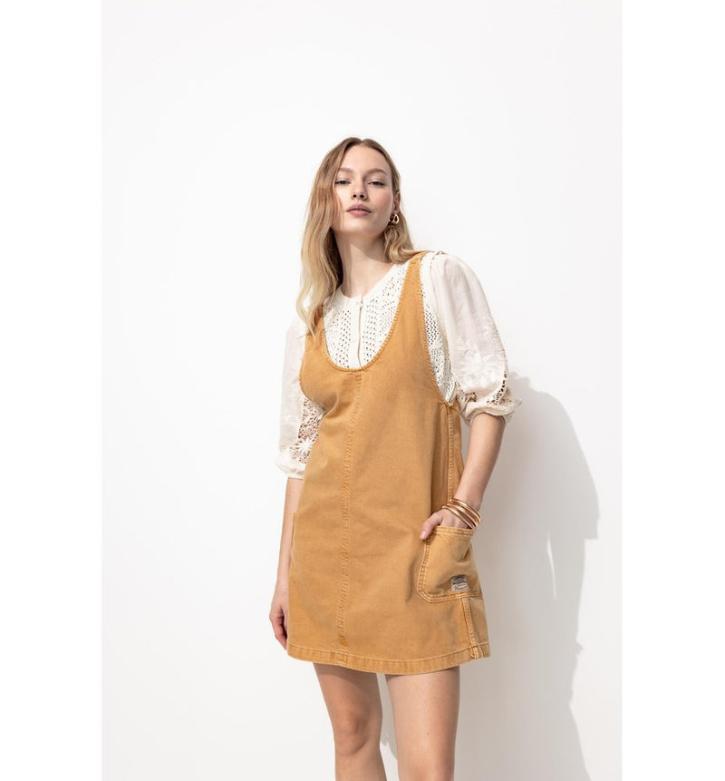 Robe-salopette Courte Femme - Grège Uni Fonce