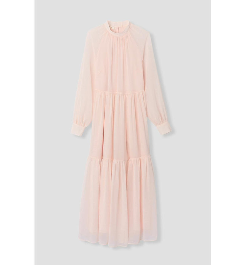 Robe Longue Volantée Femme - Rose Uni Colore