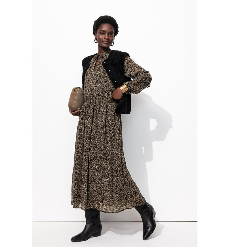 Longue Robe en Voile Fleuri - Noir Imprime