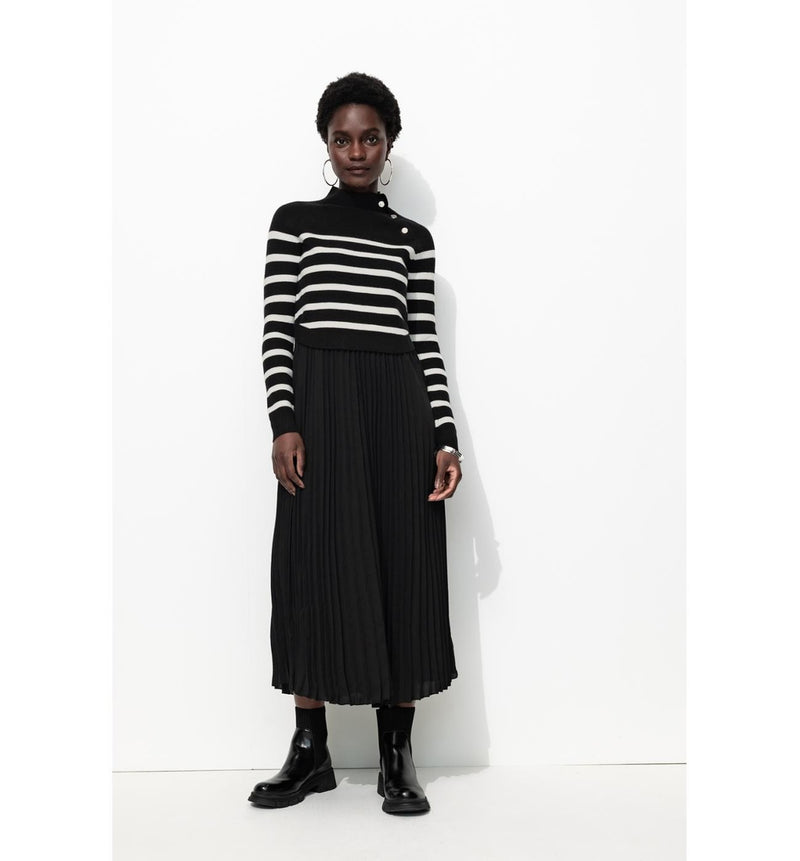Robe-pull 2 en 1 - Noir Raye