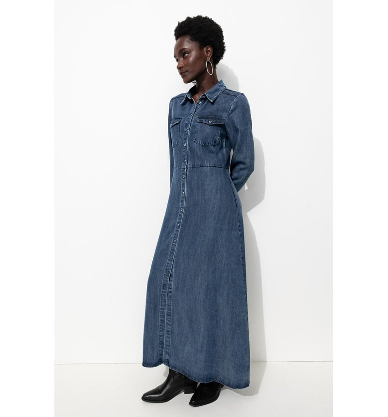 Longue Robe-chemise Femme - Jeans Uni Fonce