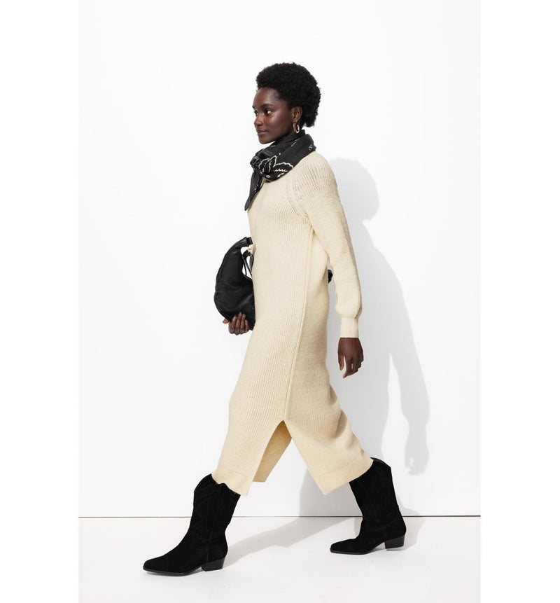 Robe-pull Côtelée Femme - Naturel Uni Clair
