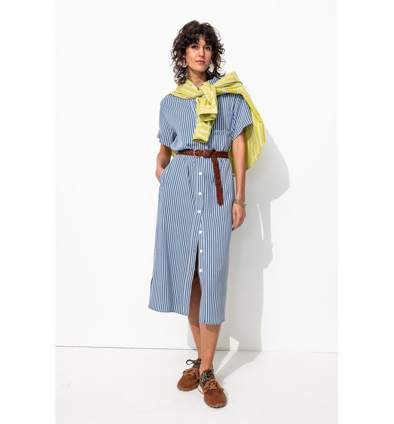 Robe-chemise Mi-longue Femme - Naturel Raye