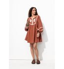 Robe Folk Brodée Femme - Marron Uni Clair