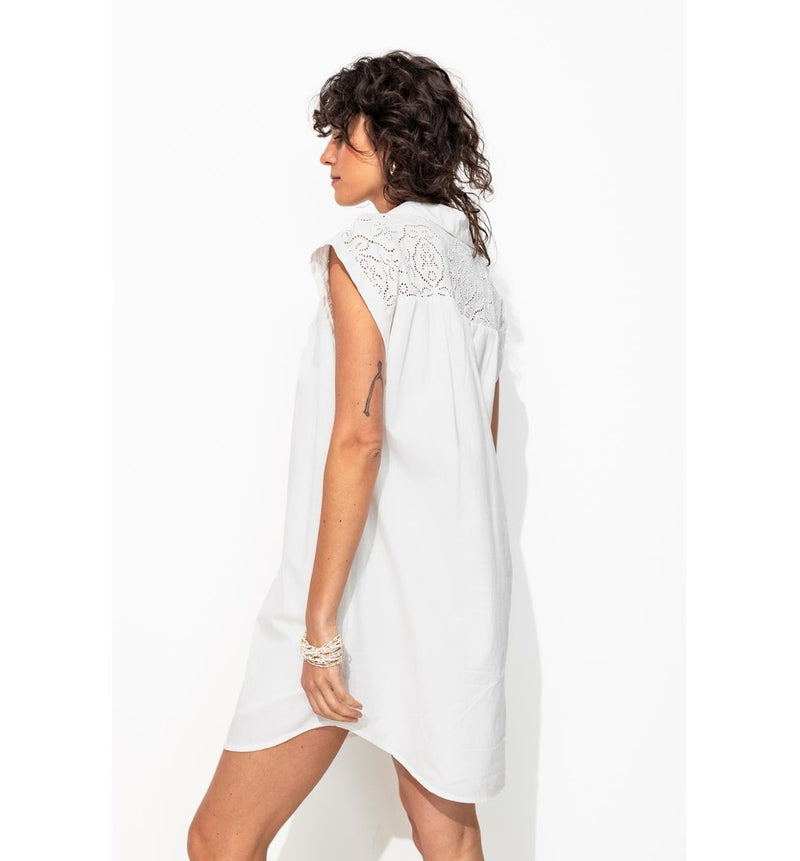 Robe Courte Broderie Anglaise - Naturel Uni Clair