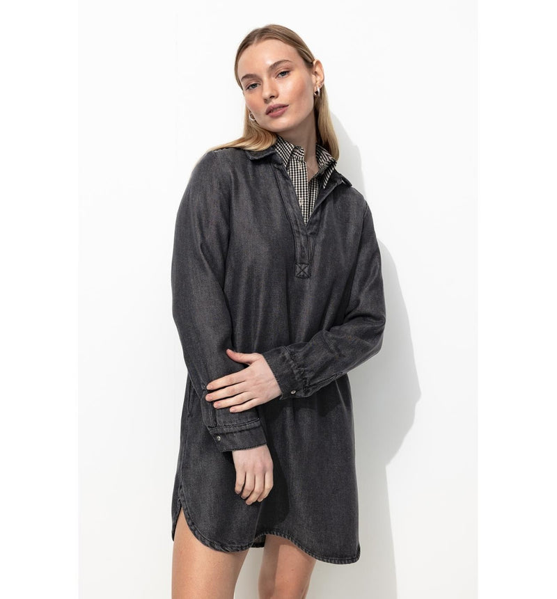 Robe Tunique Manches Longues - Jeans Uni Fonce