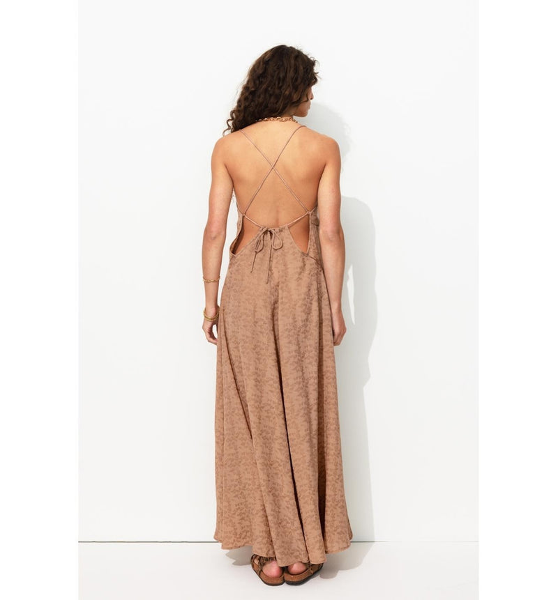 Robe Longue à Bretelles Femme - Rose Uni Colore