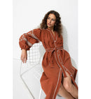 Robe-chemise Brodée Femme - Marron Uni Clair