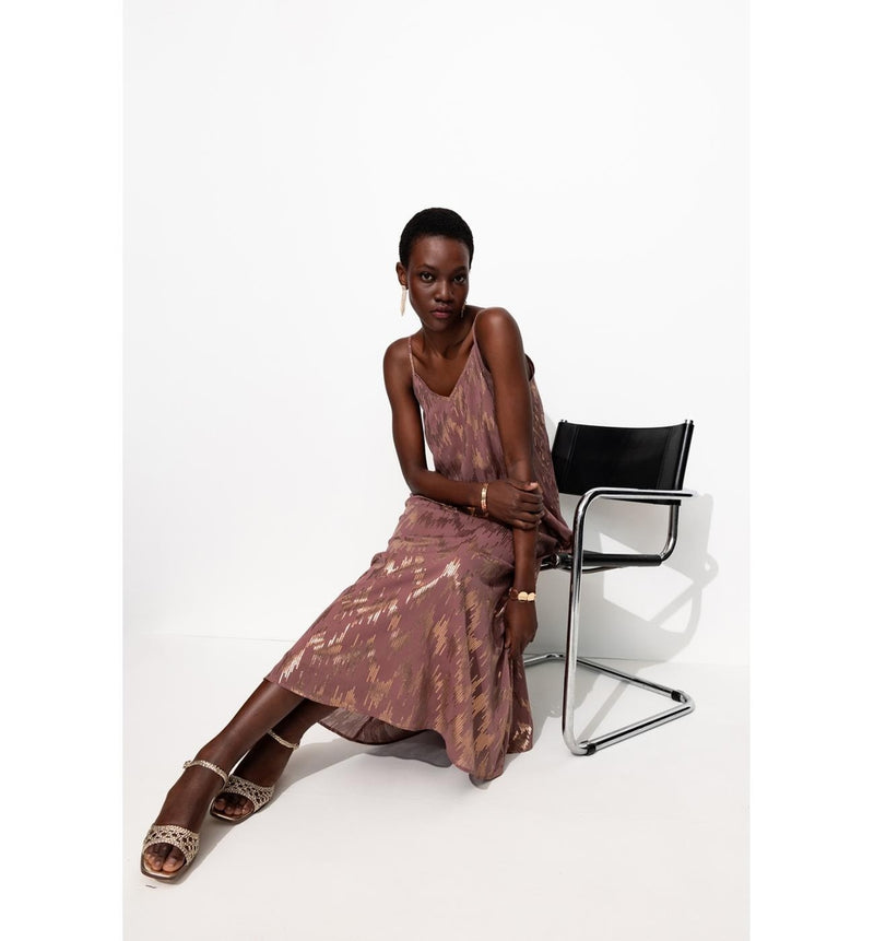 Robe Longue Effet Sequins - Rose Uni Colore